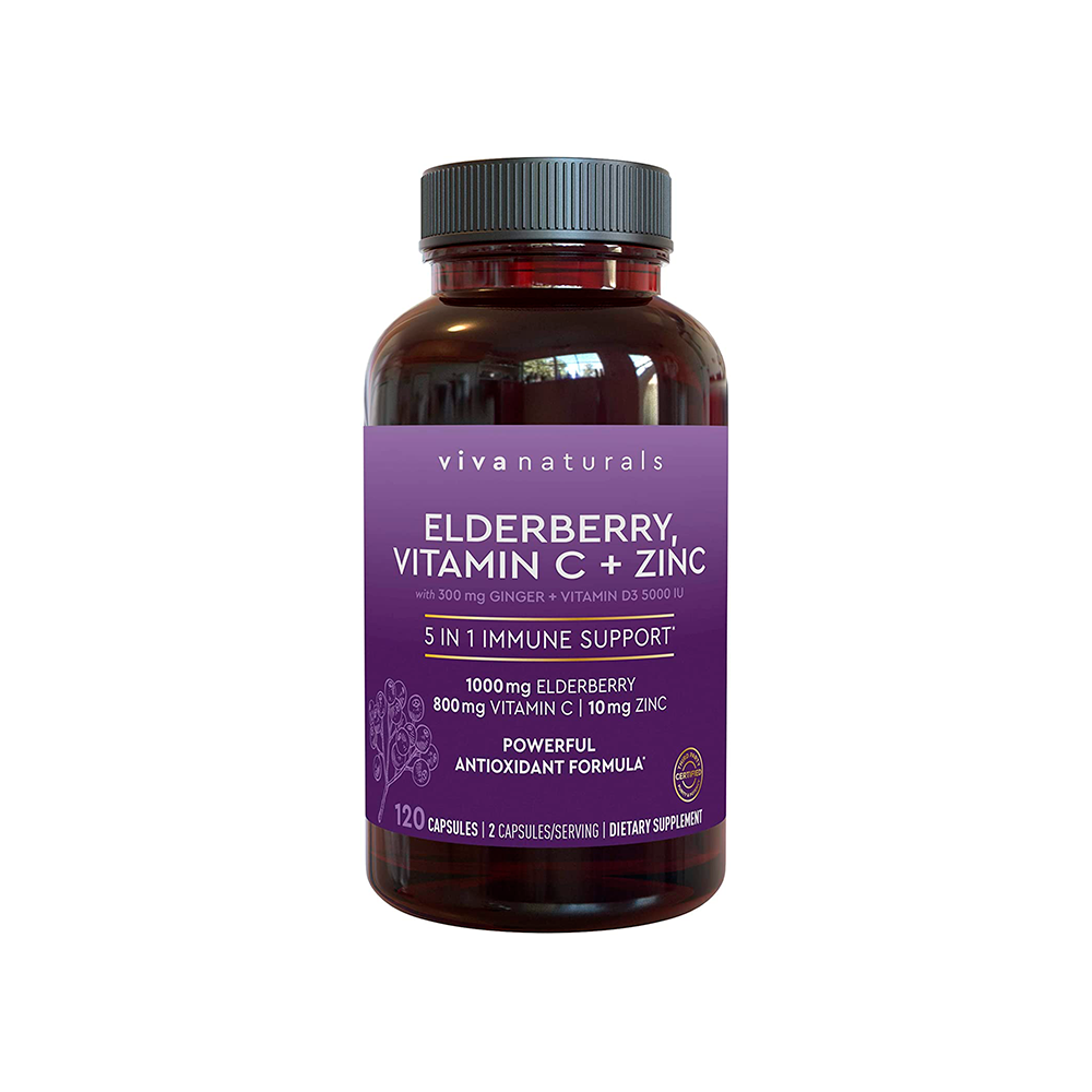 Elderberry, Vitamin C, Zinc, Vitamin D 5000 IU & Ginger Immune Support Supplement