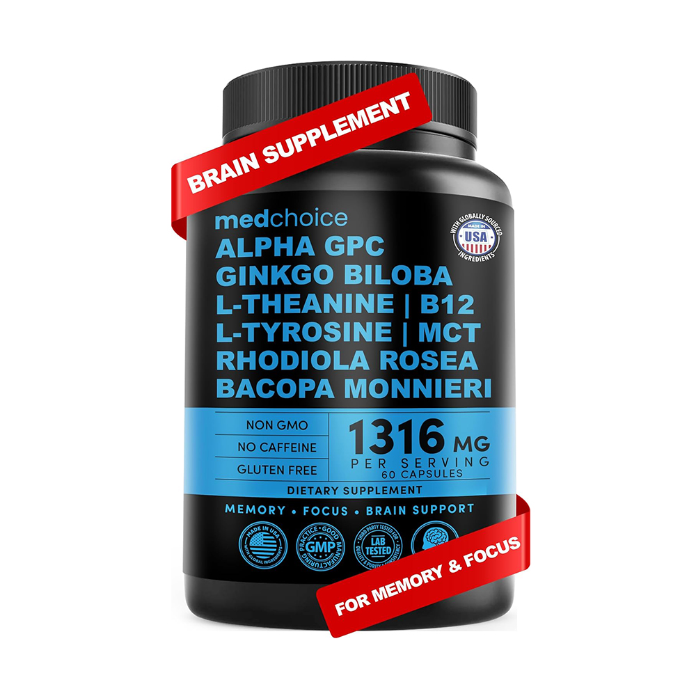 Ginkgo Biloba Supplements with L Theanine and Alpha GPC Choline - 1316mg - 60ct